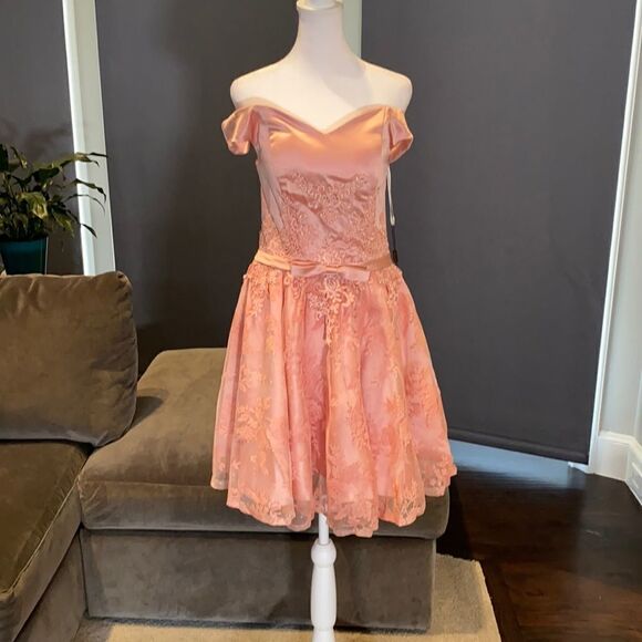 Women’s Dusty Pink Off The Shoulder Short Prom Party Dress CorsetBack Size 4 NWT - Picture 1 of 9